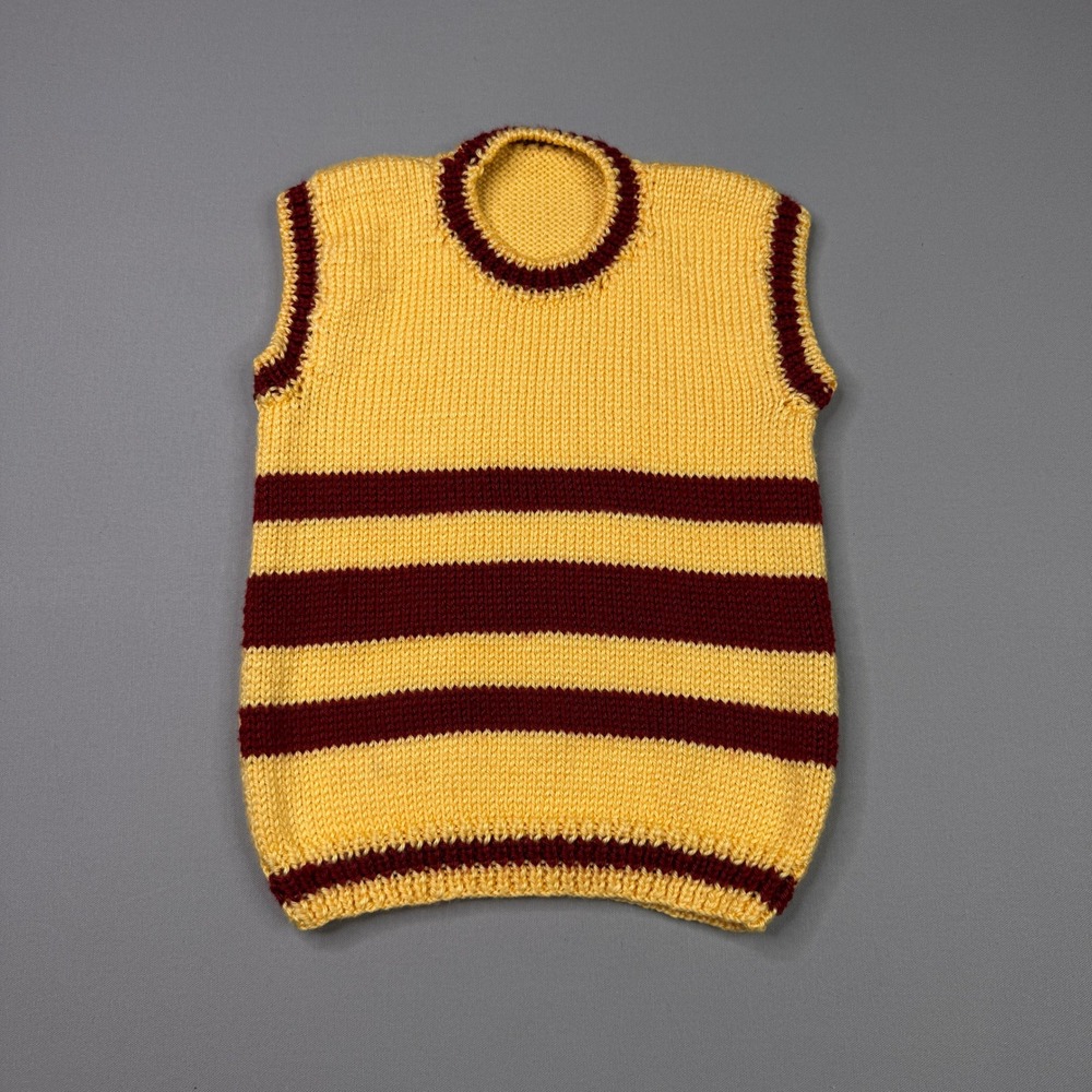 Handmade Kids Yellow Burgundy Striped Knit Sweater Vest Size Medium